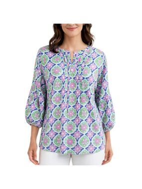 Talbots Petites Floral Print Blouse Large Petite Pintuck Detail